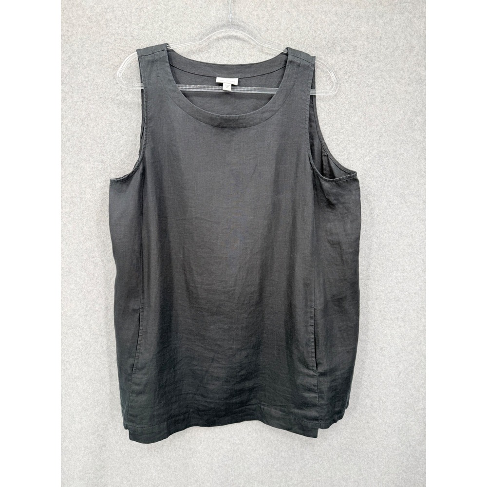 Pure Jill Tank Top Tunic XL Black Linen Sleeveless Pockets Breathable Minimalist